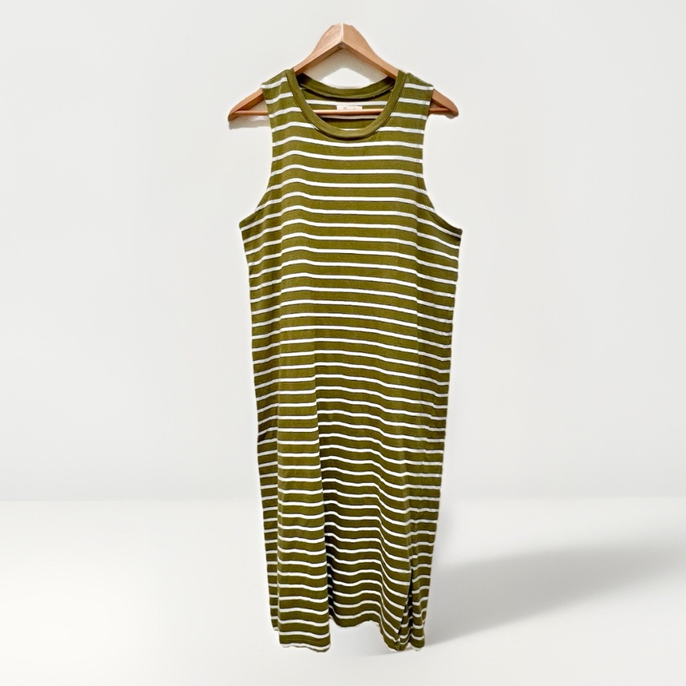 Madewell Striped Olive and White Midi Dress